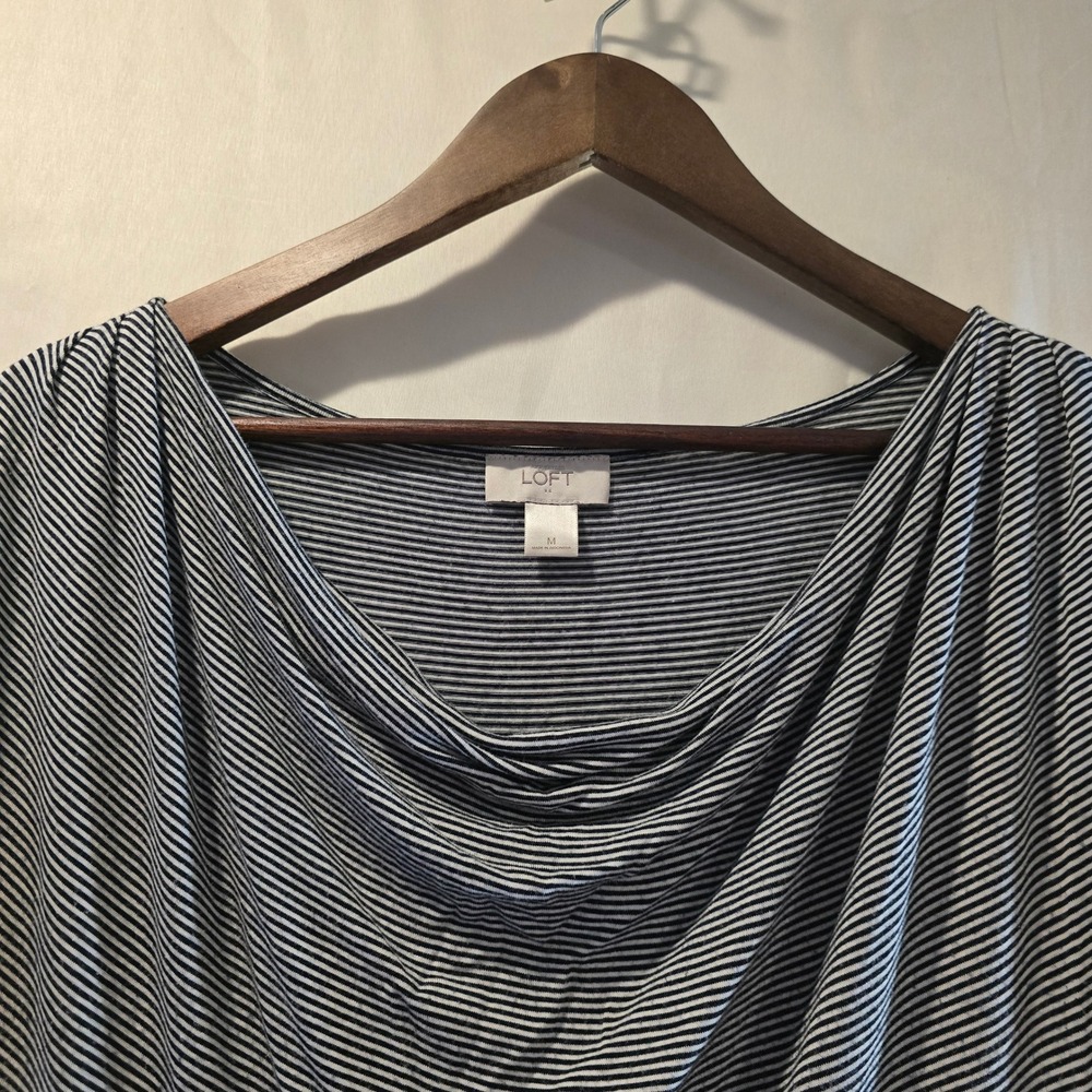 LOFT Striped Cowl Neck Cap Sleeve Tunic Top‎ Women's Medium - Picture 2 of 5